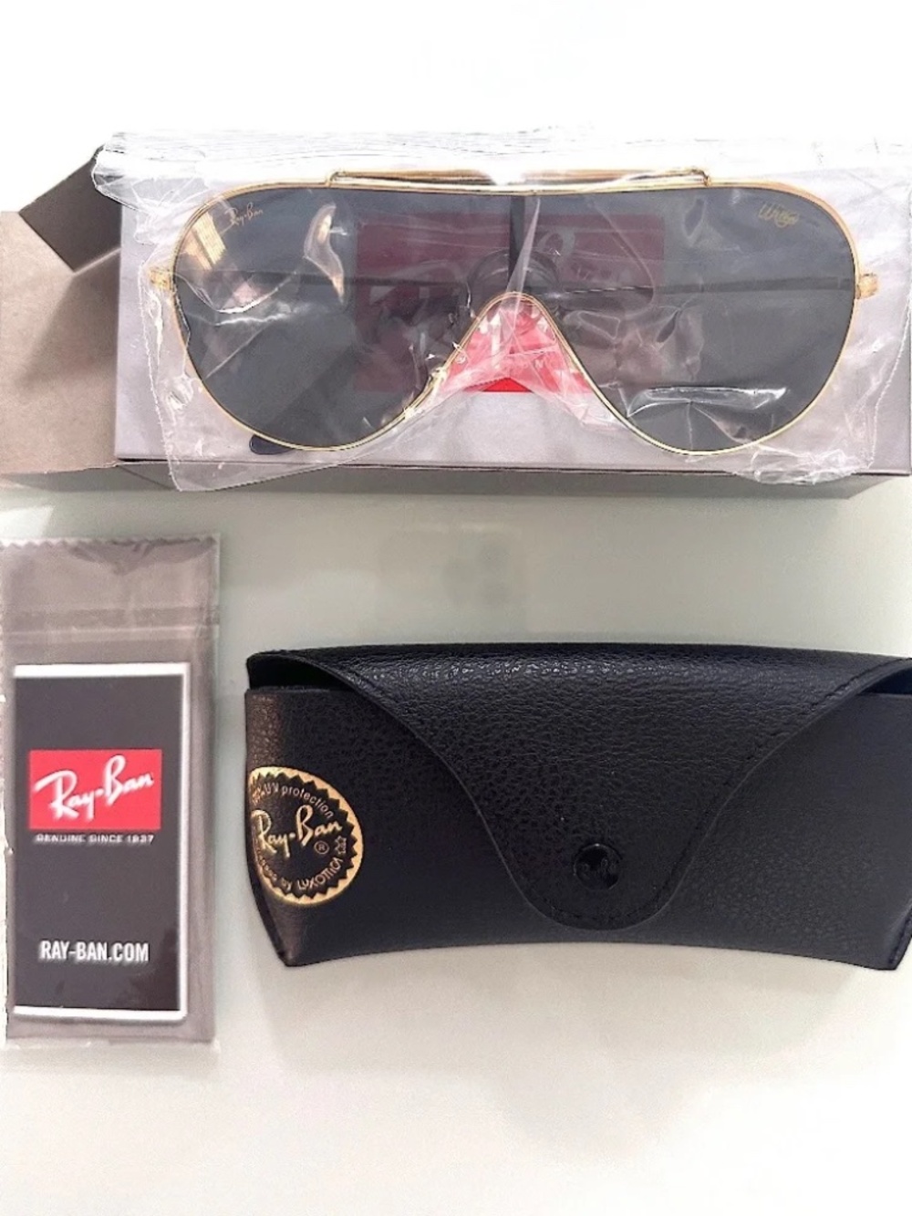 RAY-BAN WINGS RB3597 Aviator Shield Sunglasses Dark Grey/Gold (NEW)